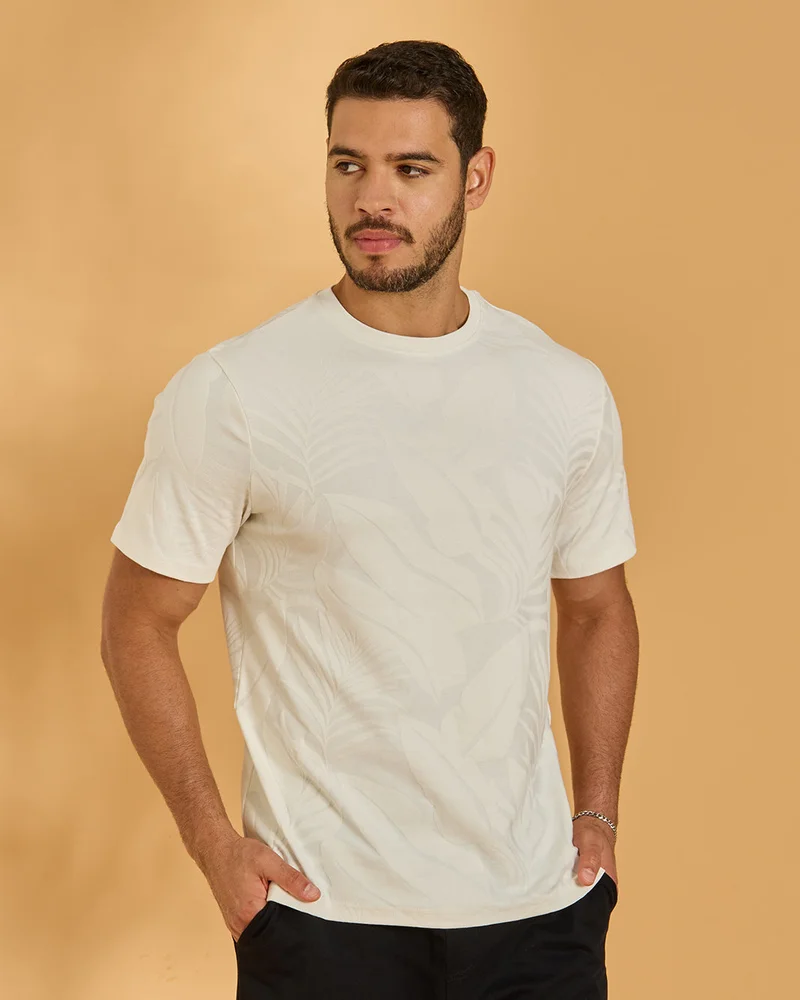 Redtag Men Ivory Textured T-Shirt