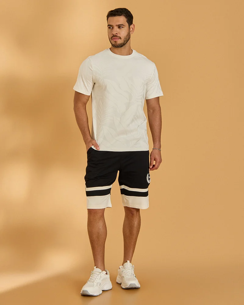 Redtag Men Ivory Textured T-Shirt