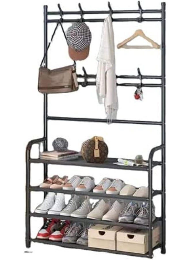 Generic Entryway Multipurpose rack for Cloth, coat, keys, cap and 5 tier Shoe organizer & storage with 8 hooks (Black) - Image 1
