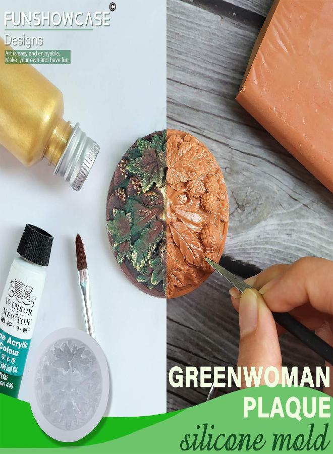 FUNSHOWCASE Greenman and Greenwoman Plaque Sculpture Silicone Molds Set for Fondant Cake Decoration, Epoxy Resin Jewelry Casting, Polymer Clay Concrete Cement Craft 2inch - Image 2