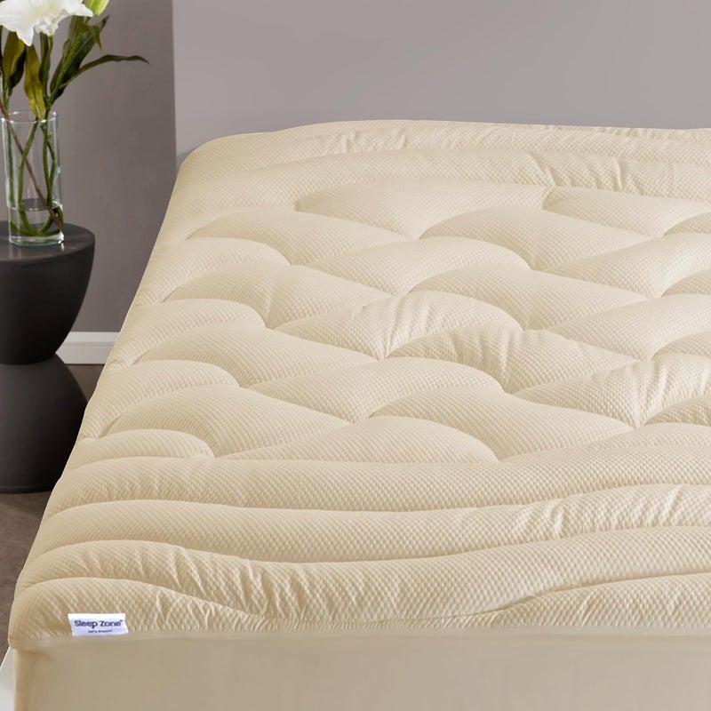 SLEEP ZONE وسادة مرتبة كاليفورنيا كينغ للتبريد من SLEEP ZONE، غطاء وسادة مرتبة بارد بمناطق متميزة، حماية مرتبة سميكة مبطن قابلة للتنفس والغسل، جيب عميق 8-21 بوصة (بيج، كال كينغ) - Image 1
