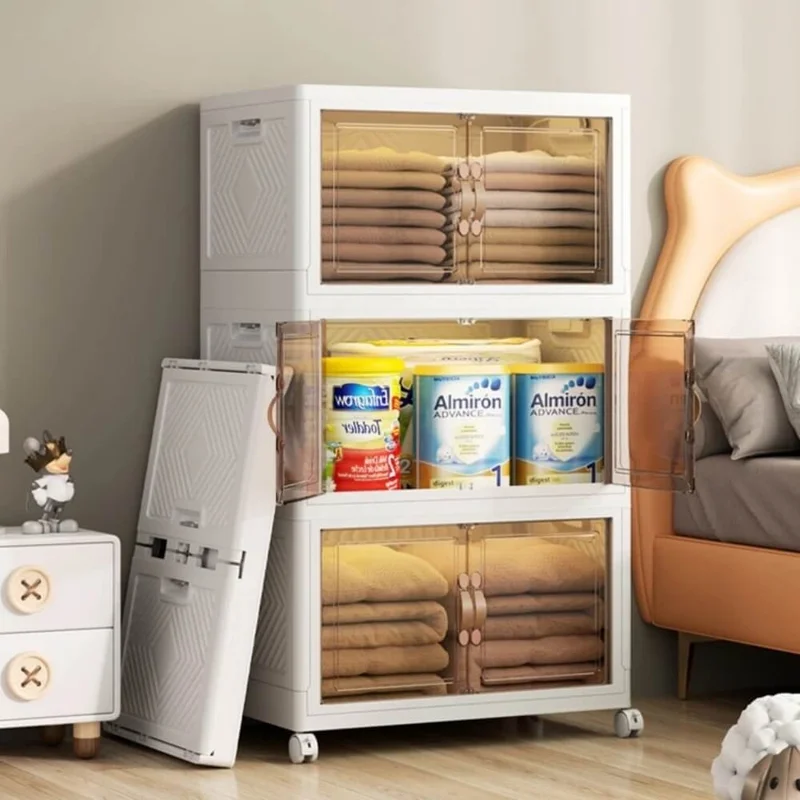 Piev Emayhome Multi-Purpose Covered Portable Stackable Wheeled Organizer Cabinet 4-Piece Cappuccino