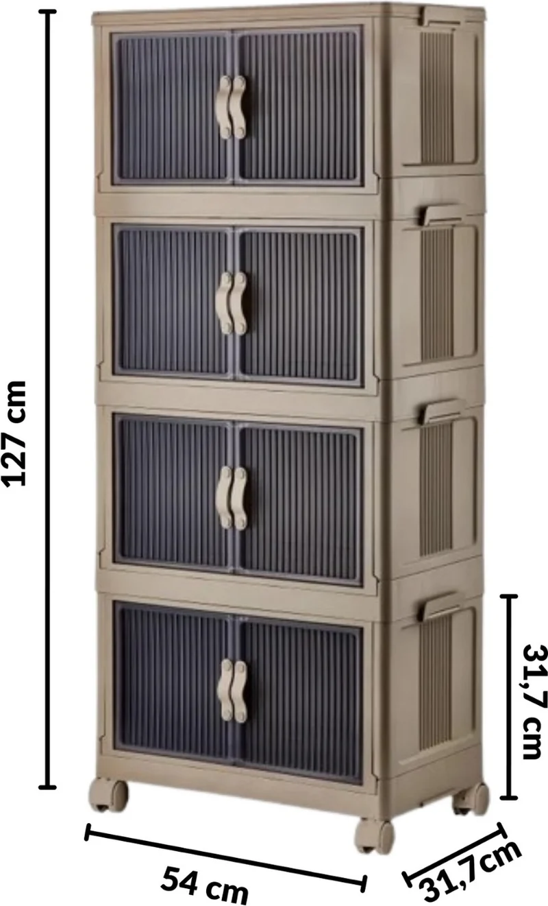 Piev Emayhome Multi-Purpose Covered Portable Stackable Wheeled Organizer Cabinet 4-Piece Cappuccino