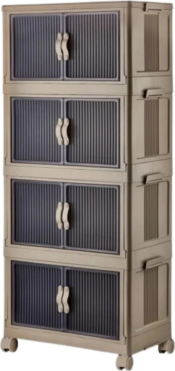 Piev Emayhome Multi-Purpose Covered Portable Stackable Wheeled Organizer Cabinet 4-Piece Cappuccino