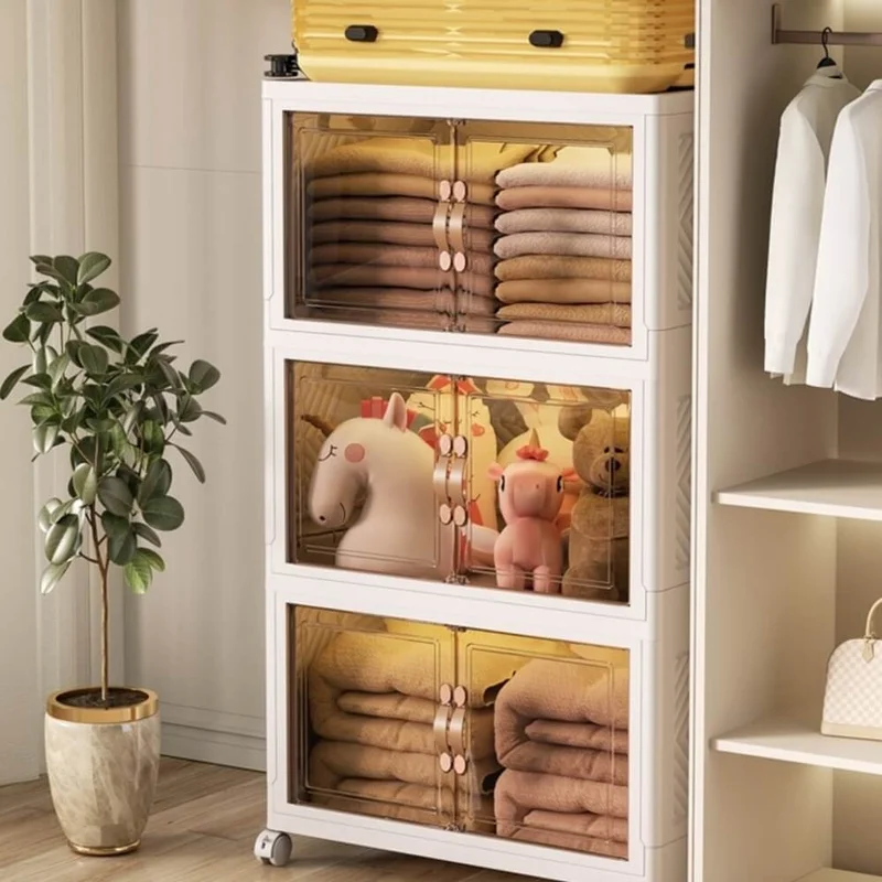 Piev Emayhome Multi-Purpose Covered Portable Stackable Wheeled Organizer Cabinet 4-Piece Cappuccino
