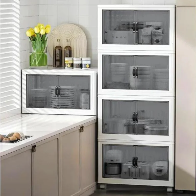 Piev Emayhome Multi-Purpose Covered Portable Stackable Wheeled Organizer Cabinet 4-Piece Cappuccino