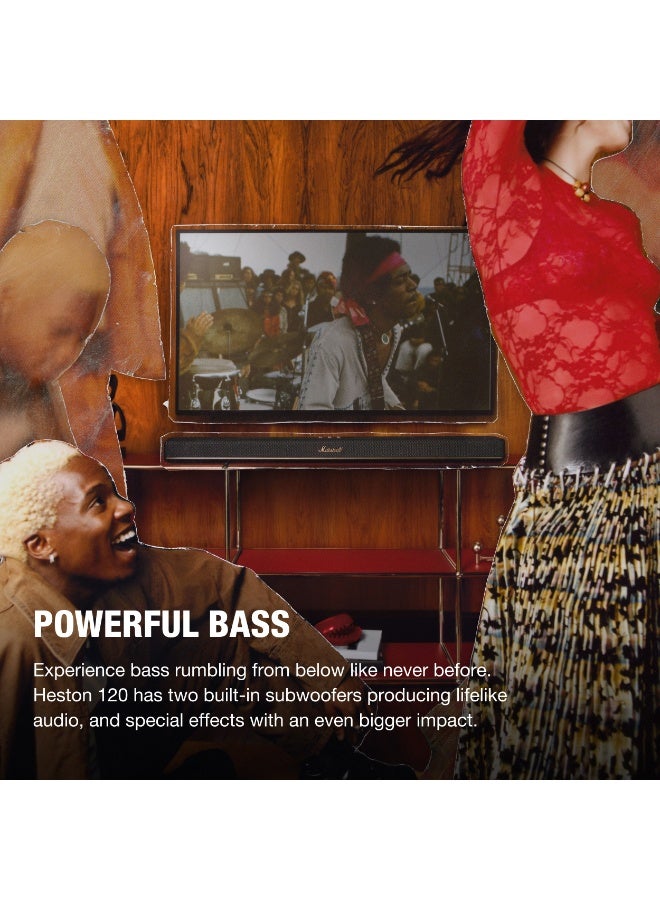 Marshall Heston 120 Dolby Atmos Soundbar – Immersive 3D Audio, Built-in Subwoofers, Multi-Wireless Connectivity, Integrated Music Services, Tactile Controls, Marshall App Compatible (Black) - Image 3