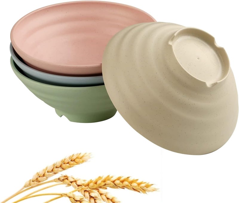 CAMBUY Wheat Straw Bowls Set 4 Pcs Unbreakable 32 Oz Cereal Bowls Dinner Bowl Sets Dishwasher  Microwave Safe 4 Pcs 32 Oz - Image 1