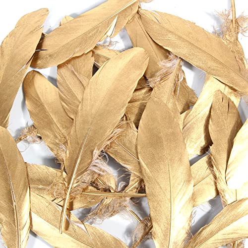 THARAHT 120pcs Gold Goose Feathers Natural Bulk 6-8 inch 15-20cm for Crafts DIY Cosplay Wedding Party Halloween Decoration Goose Nagoire Feathers - Image 3