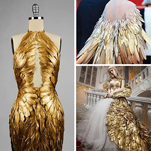 THARAHT 120pcs Gold Goose Feathers Natural Bulk 6-8 inch 15-20cm for Crafts DIY Cosplay Wedding Party Halloween Decoration Goose Nagoire Feathers - Image 4