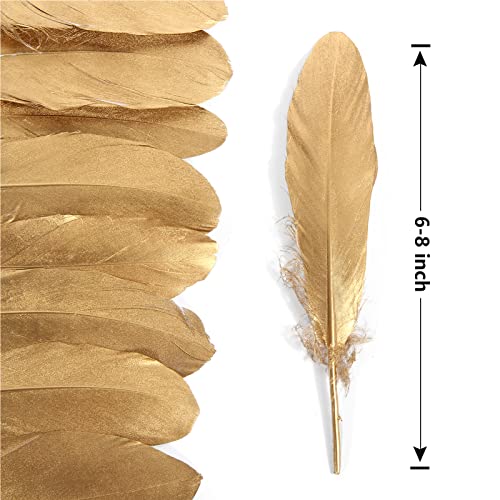 THARAHT 120pcs Gold Goose Feathers Natural Bulk 6-8 inch 15-20cm for Crafts DIY Cosplay Wedding Party Halloween Decoration Goose Nagoire Feathers - Image 2