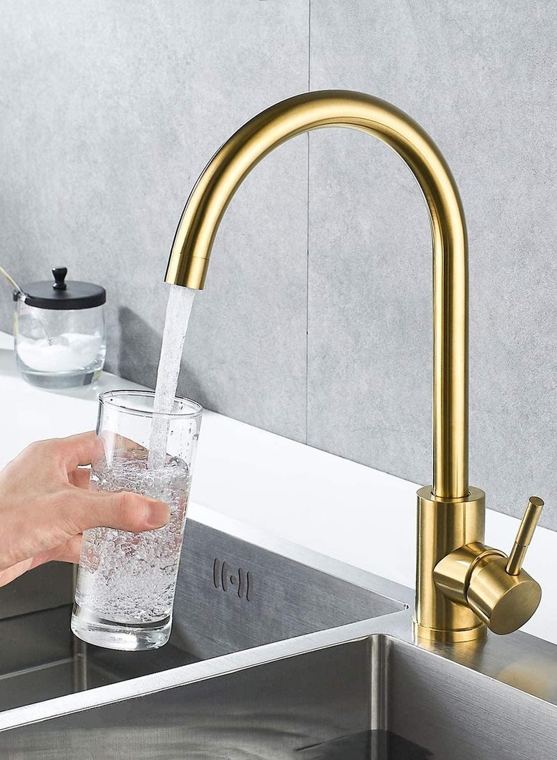 هالفر خلاط ( صنبور ) مطبخ ستانلس ستيل304 اللون ذهبي موديل 7010 304 HALVER SUS قلب سيراميك اسباني - Image 3
