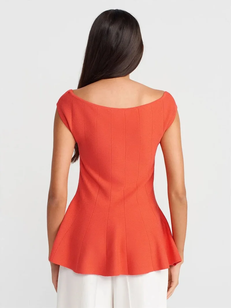 ديلفين DILVIN Fitted Ribbed Peplum Blouse