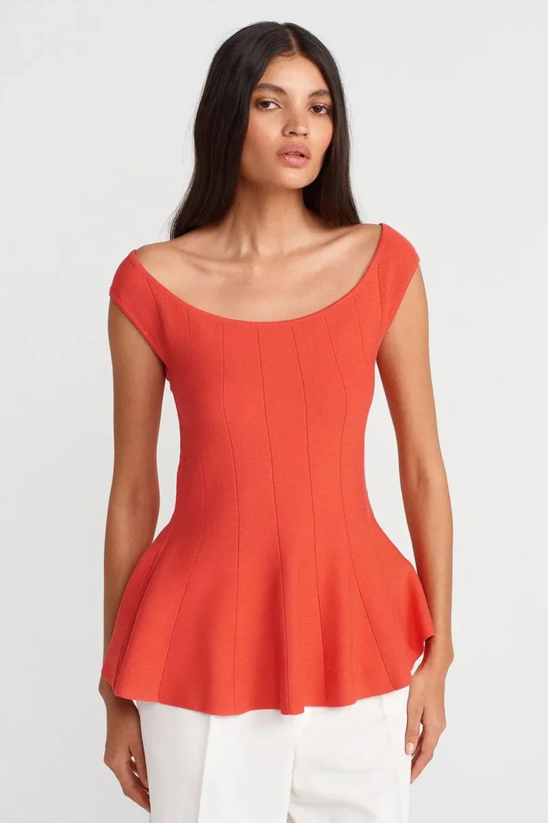 DILVIN Fitted Ribbed Peplum Blouse