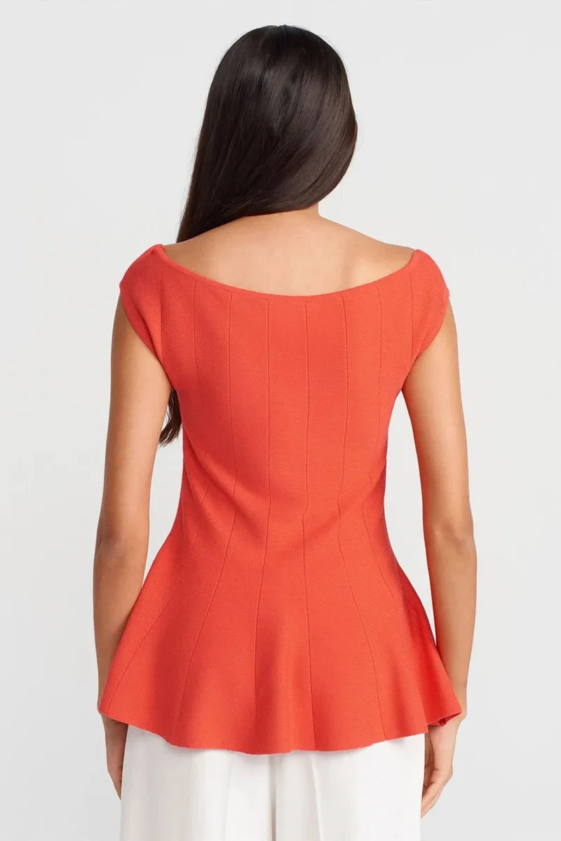 Dilvin Bright Orange DILVIN Fitted Ribbed Peplum Blouse for Women | Best Price UAE