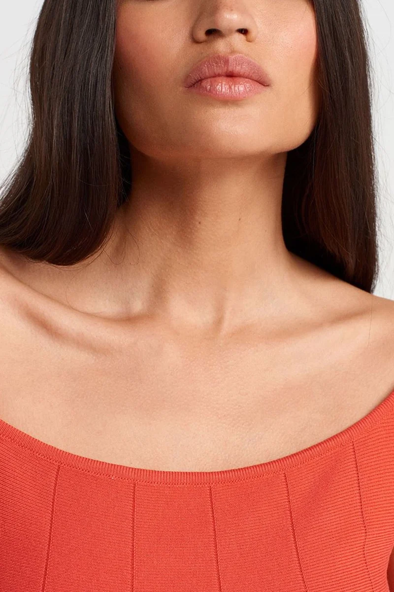 Dilvin Bright Orange DILVIN Fitted Ribbed Peplum Blouse for Women | Best Price UAE
