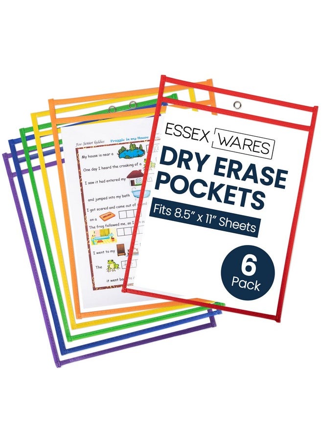 Essex Wares - 6 Pack Assorted Dry Erase Pocket Document Protectors 10 Wide X 13.5 Tall Dry Erase Clear Plastic Sleeves Reusable & Easy Erase Plastic Invoice Holders Waterresistant & Durable - Image 1