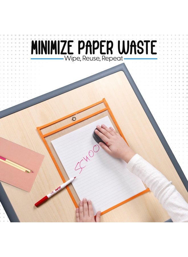 Essex Wares - 6 Pack Assorted Dry Erase Pocket Document Protectors 10 Wide X 13.5 Tall Dry Erase Clear Plastic Sleeves Reusable & Easy Erase Plastic Invoice Holders Waterresistant & Durable - Image 1