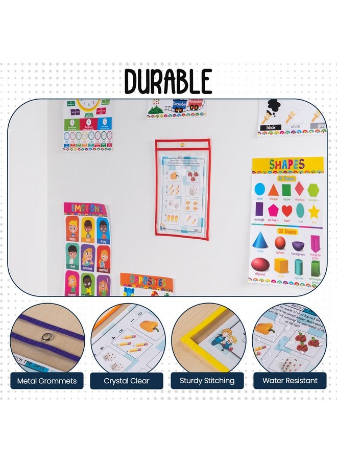 Essex Wares - 6 Pack Assorted Dry Erase Pocket Document Protectors 10 Wide X 13.5 Tall Dry Erase Clear Plastic Sleeves Reusable & Easy Erase Plastic Invoice Holders Waterresistant & Durable - Image 1