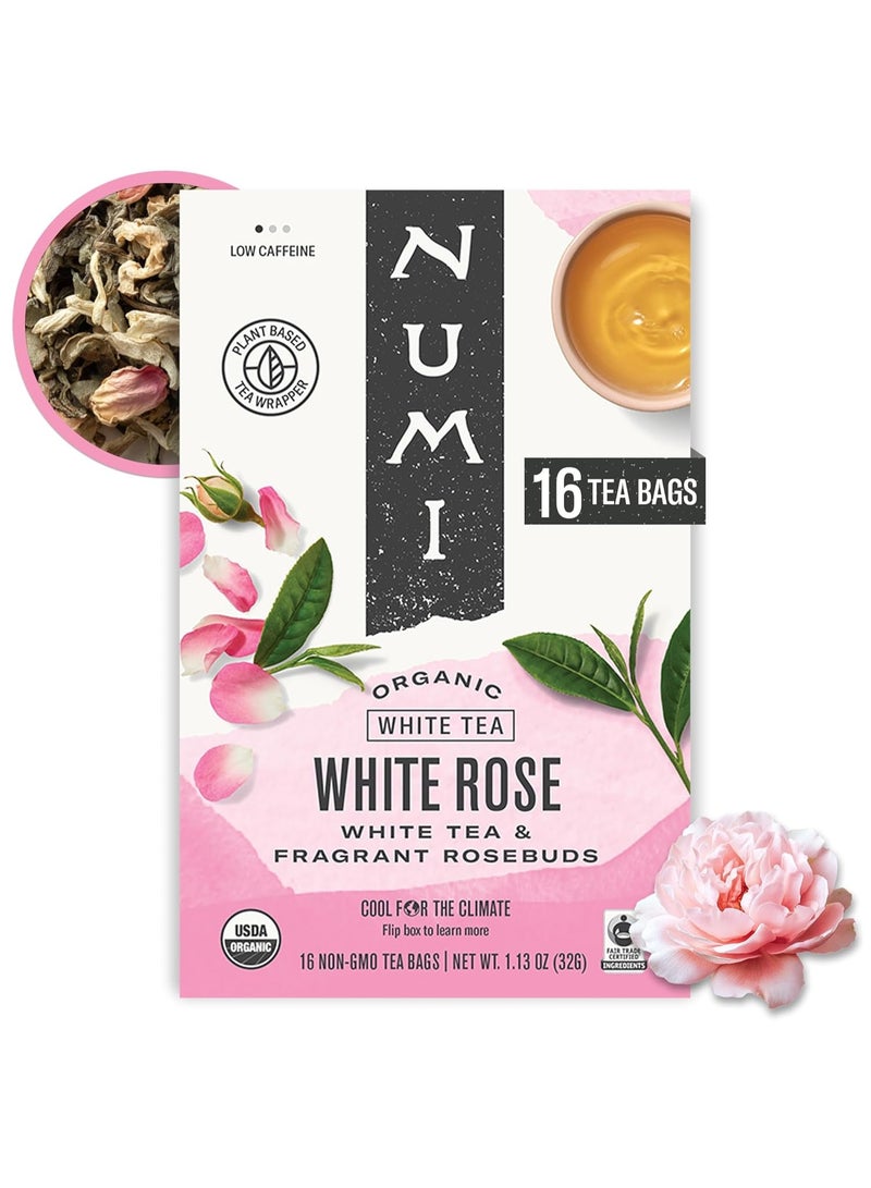 Numi Organic White Rose Tea 16 Non Gmo Tea Bags White Tea & Fragrant Rosebuds Low Caffeine 32G - Image 1