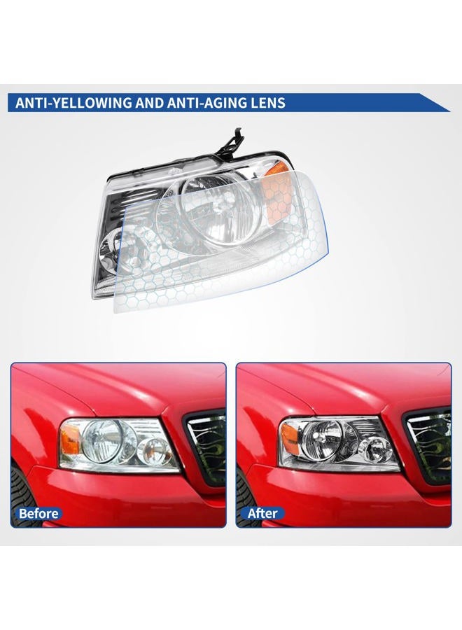 oEdRo Headlight Assembly Compatible with 2004-2008 Ford F150 & 06-08 Lincoln Mark LT Headlights Chrome Housing Headlamps - Image 2