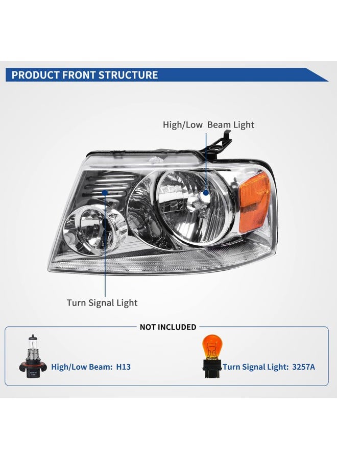 oEdRo Headlight Assembly Compatible with 2004-2008 Ford F150 & 06-08 Lincoln Mark LT Headlights Chrome Housing Headlamps - Image 3