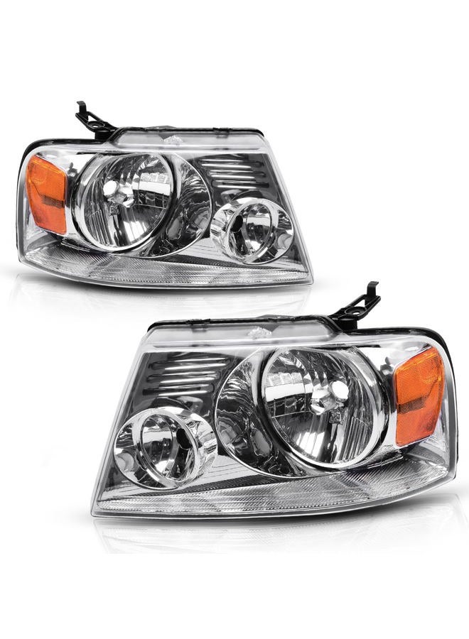 oEdRo Headlight Assembly Compatible with 2004-2008 Ford F150 & 06-08 Lincoln Mark LT Headlights Chrome Housing Headlamps - Image 1