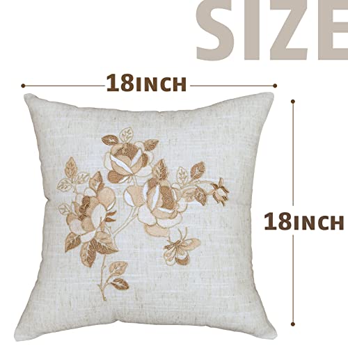 BrekSdat Pillow Covers 18 x 18 Inches Set of 2 Beige Soft Throw Pillow Covers with Beige Rose Farmhouse Decoration Exquisite Embroidery Cushion Covers for Home Bed Couch Sofa - Image 5