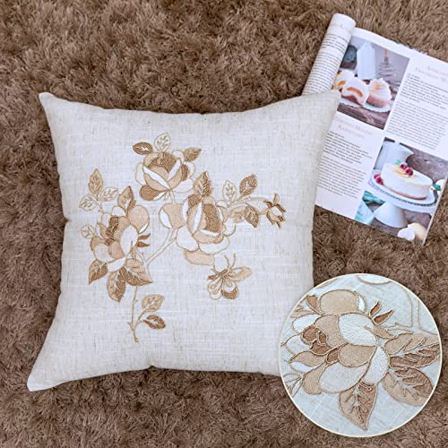 BrekSdat Pillow Covers 18 x 18 Inches Set of 2 Beige Soft Throw Pillow Covers with Beige Rose Farmhouse Decoration Exquisite Embroidery Cushion Covers for Home Bed Couch Sofa - Image 3