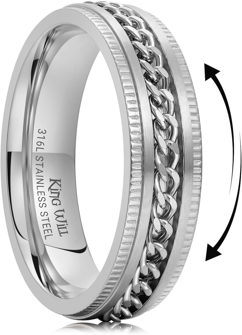 King Will 316L Stainless Steel Fidget Ring for Men Women-8mm Width with Stylish Chain Inlay Spinner Ring Stress Relief, Durable Wedding Band Comfort Fit Size 4-16 - Image 1