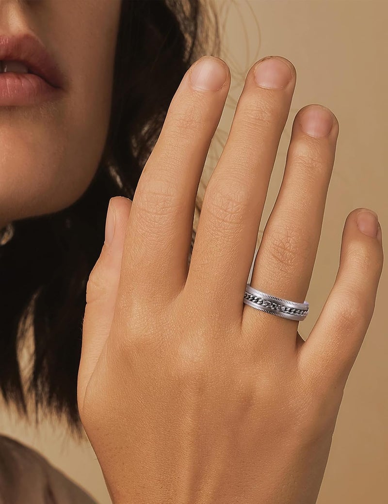 King Will 316L Stainless Steel Fidget Ring for Men Women-8mm Width with Stylish Chain Inlay Spinner Ring Stress Relief, Durable Wedding Band Comfort Fit Size 4-16 - Image 5