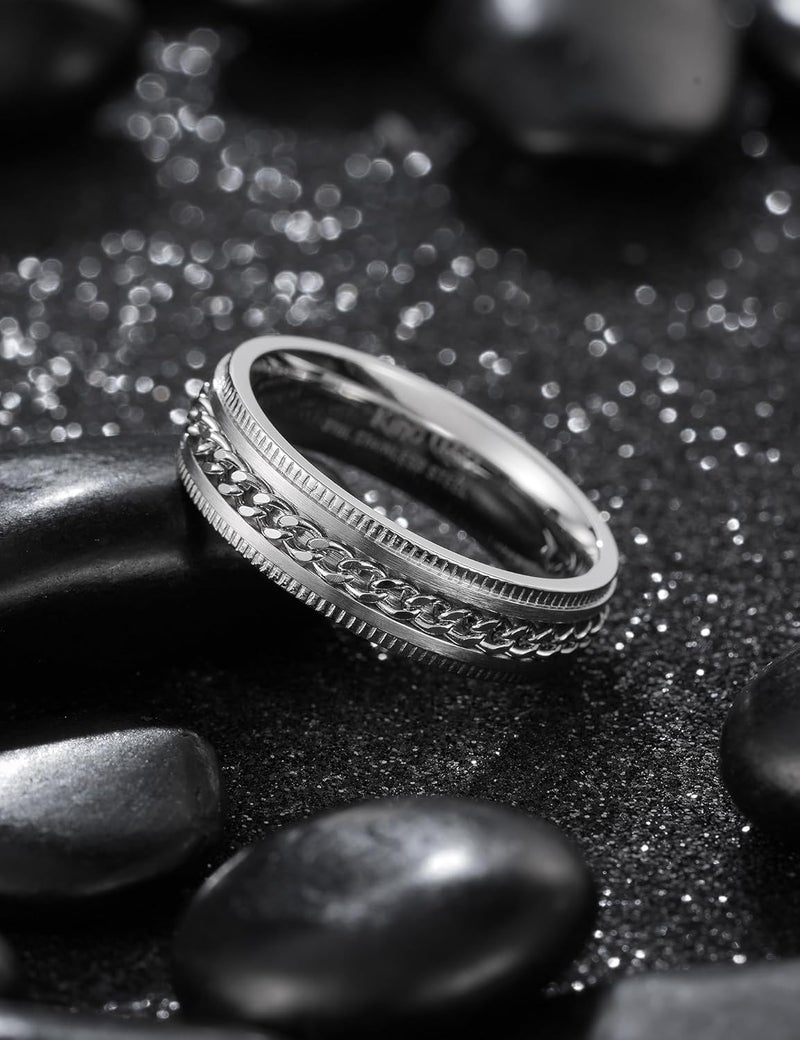King Will 316L Stainless Steel Fidget Ring for Men Women-8mm Width with Stylish Chain Inlay Spinner Ring Stress Relief, Durable Wedding Band Comfort Fit Size 4-16 - Image 3