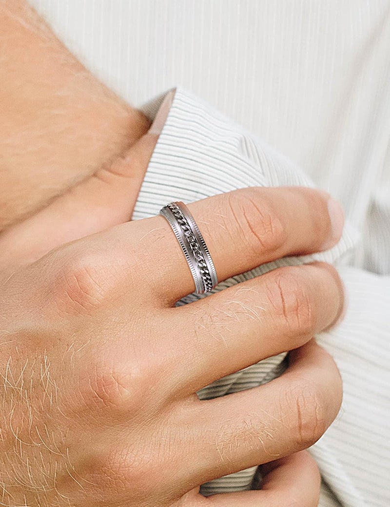 King Will 316L Stainless Steel Fidget Ring for Men Women-8mm Width with Stylish Chain Inlay Spinner Ring Stress Relief, Durable Wedding Band Comfort Fit Size 4-16 - Image 4