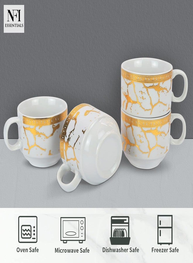 NFI essentials Set of 4 Ceramic Tea Cups with Stand Safe for The Microwave and Dishwasher Stackable Tea Cup Printed Coffee Mugs for Gifting with Holder 150 ML - Image 3