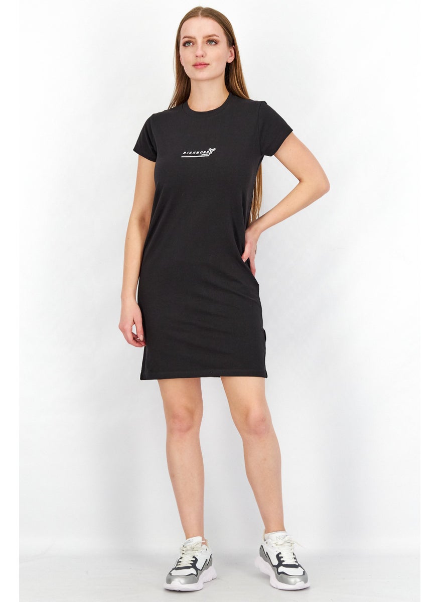 JOHN RICHMOND - Women Sportswear Fit Brand Logo Shirt Dress, Black - Image 1