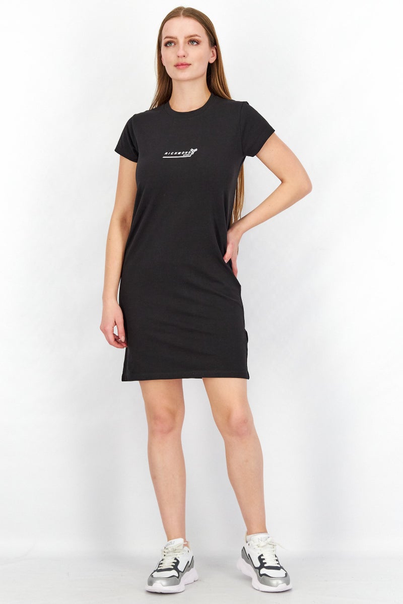 JOHN RICHMOND Women Sportswear Fit Brand Logo Shirt Dress, Black - Image 3