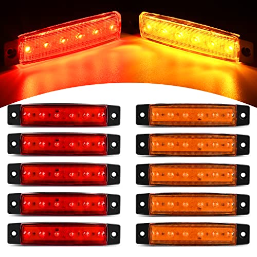 Nilight 10 PCS Amber Red 38 Inch 6 LED Side Marker Front Rear Indicator Clearance Lamp for 12V Truck Trailer RV Cab Boat Bus Lorry