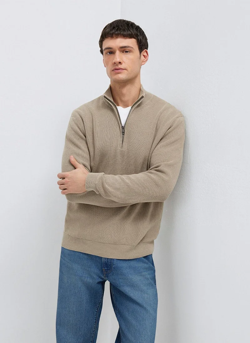 مافي Half Zip Brown Sweater