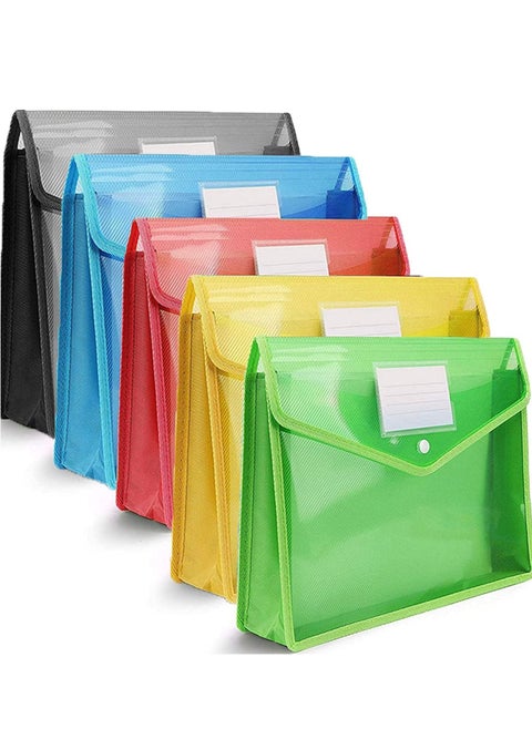 A4 Plastic Wallets, 5 Pcs Wallet Document Folder Premium Pockets Files Envelope with Snap Button and Card Slot for School Office Home, with Closure, Large Capacity