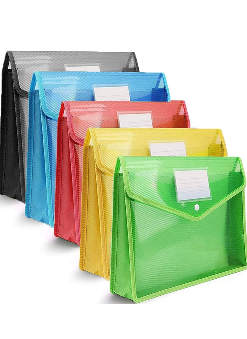 SYOSI - A4 Plastic Wallets, 5 Pcs Wallet Document Folder Premium Pockets Files Envelope with Snap Button and Card Slot for School Office Home, with Closure, Large Capacity - Image 1