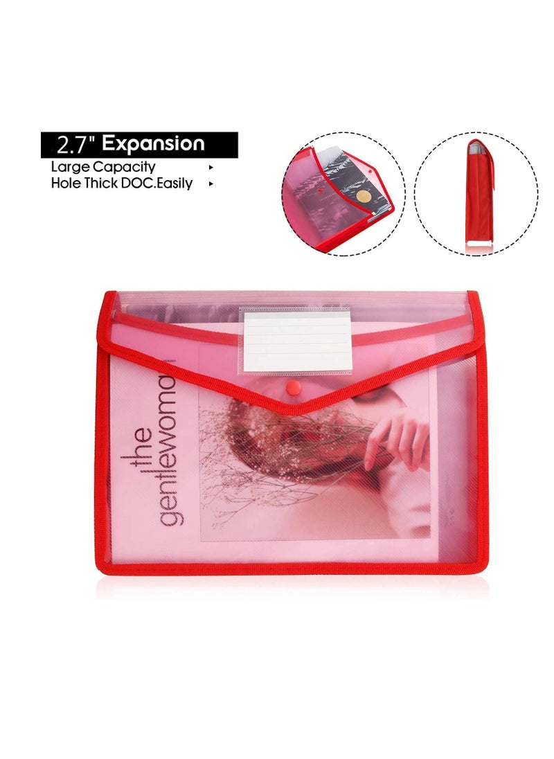 SYOSI - A4 Plastic Wallets, 5 Pcs Wallet Document Folder Premium Pockets Files Envelope with Snap Button and Card Slot for School Office Home, with Closure, Large Capacity - Image 1