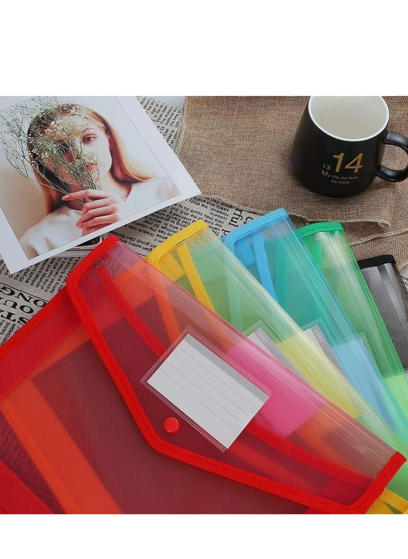 SYOSI - A4 Plastic Wallets, 5 Pcs Wallet Document Folder Premium Pockets Files Envelope with Snap Button and Card Slot for School Office Home, with Closure, Large Capacity - Image 1