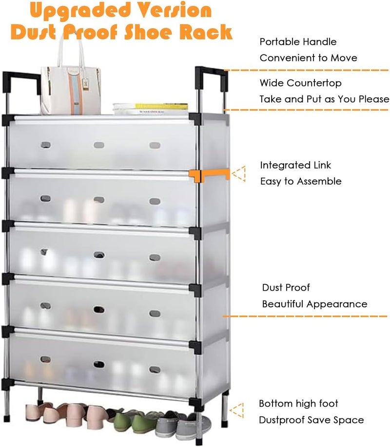 TMOHRA 5-Tier Shoe Rack with Dustproof Layer Covers Sturdy Holds up to 30-38 Pairs Space-Saving Shoe Organizer for Closet, Entryway, Bedroom, Durable Shoe Storage Shelf for Men, Women, Kids Shoes (5-Tier) - Image 5
