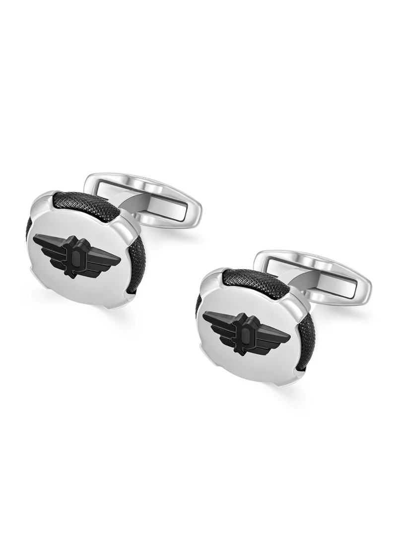 بوليس Knurl Stainless Steel Cufflinks for Men with Black Wings Logo