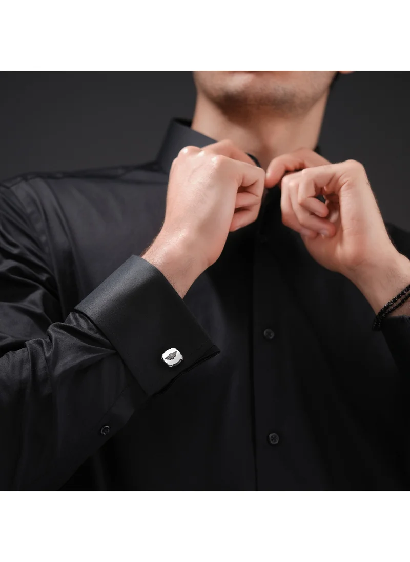 بوليس Knurl Stainless Steel Cufflinks for Men with Black Wings Logo