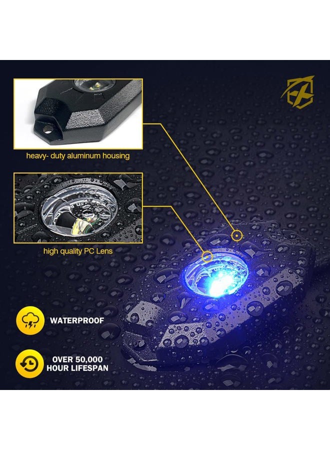 Xprite طقم أضواء صخرية LED RGBW مع بلوتوث وجهاز تحكم عن بعد لاسلكي، أضواء تحت السيارة متعددة الألوان، أضواء العجلات، أضواء القدم، لسيارات الدفع الرباعي، الدراجات النارية، القوارب - 4 وحدات - Image 3