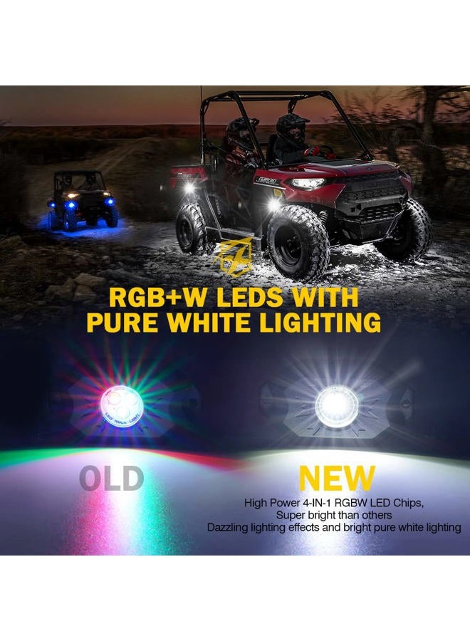 Xprite طقم أضواء صخرية LED RGBW مع بلوتوث وجهاز تحكم عن بعد لاسلكي، أضواء تحت السيارة متعددة الألوان، أضواء العجلات، أضواء القدم، لسيارات الدفع الرباعي، الدراجات النارية، القوارب - 4 وحدات - Image 2
