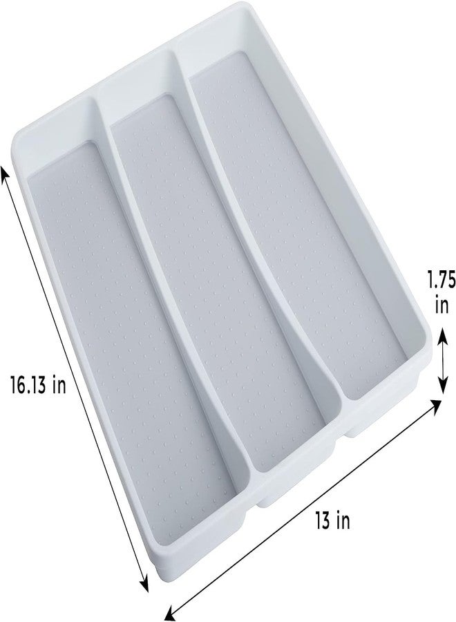 HARI Adjustable Plastic Large Utensil Organizer (White) | BPA-Free, Non-Slip Tray with 3 Compartments & Soft Grip | Cutlery Holder For Kitchen, Office Supplies, Makeup and Personal Care Storage - Image 2