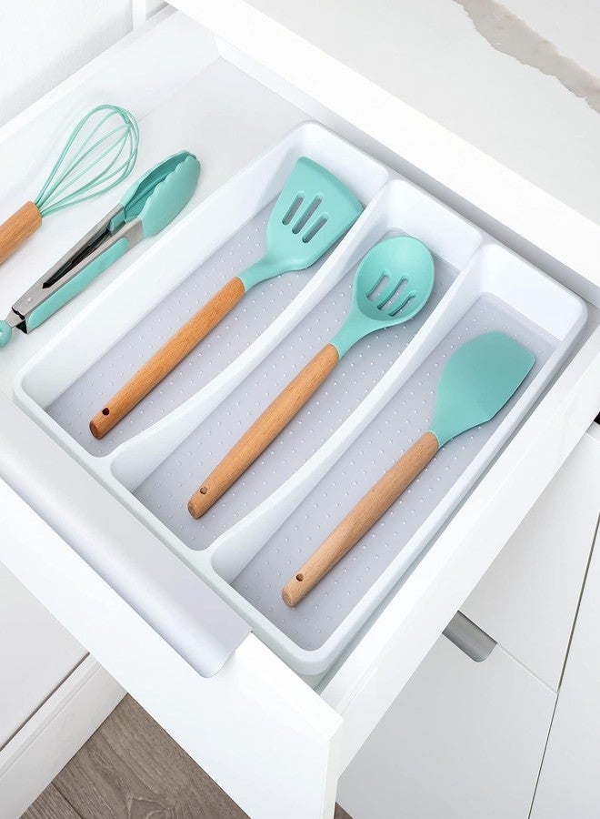 HARI Adjustable Plastic Large Utensil Organizer (White) | BPA-Free, Non-Slip Tray with 3 Compartments & Soft Grip | Cutlery Holder For Kitchen, Office Supplies, Makeup and Personal Care Storage - Image 4