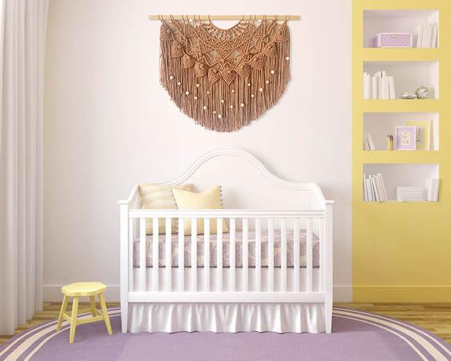 Youngeast Large Macrame Wall Hanging Boho Beaded Curtain for Window Macrame Bedroom Headboard Living Room Wall Art Tassel Tapestry Bohemian Woven Wall Decor 31" W X 25" H (Khaki) - Image 5